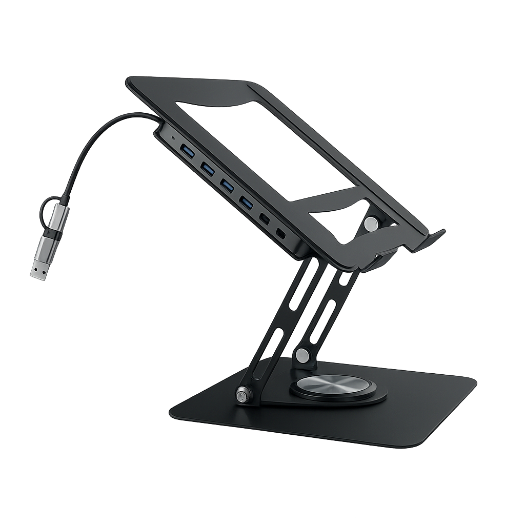 Support Ordinateur Ergonomique avec Hub USB-C – Rotation 360° & Design Premium
