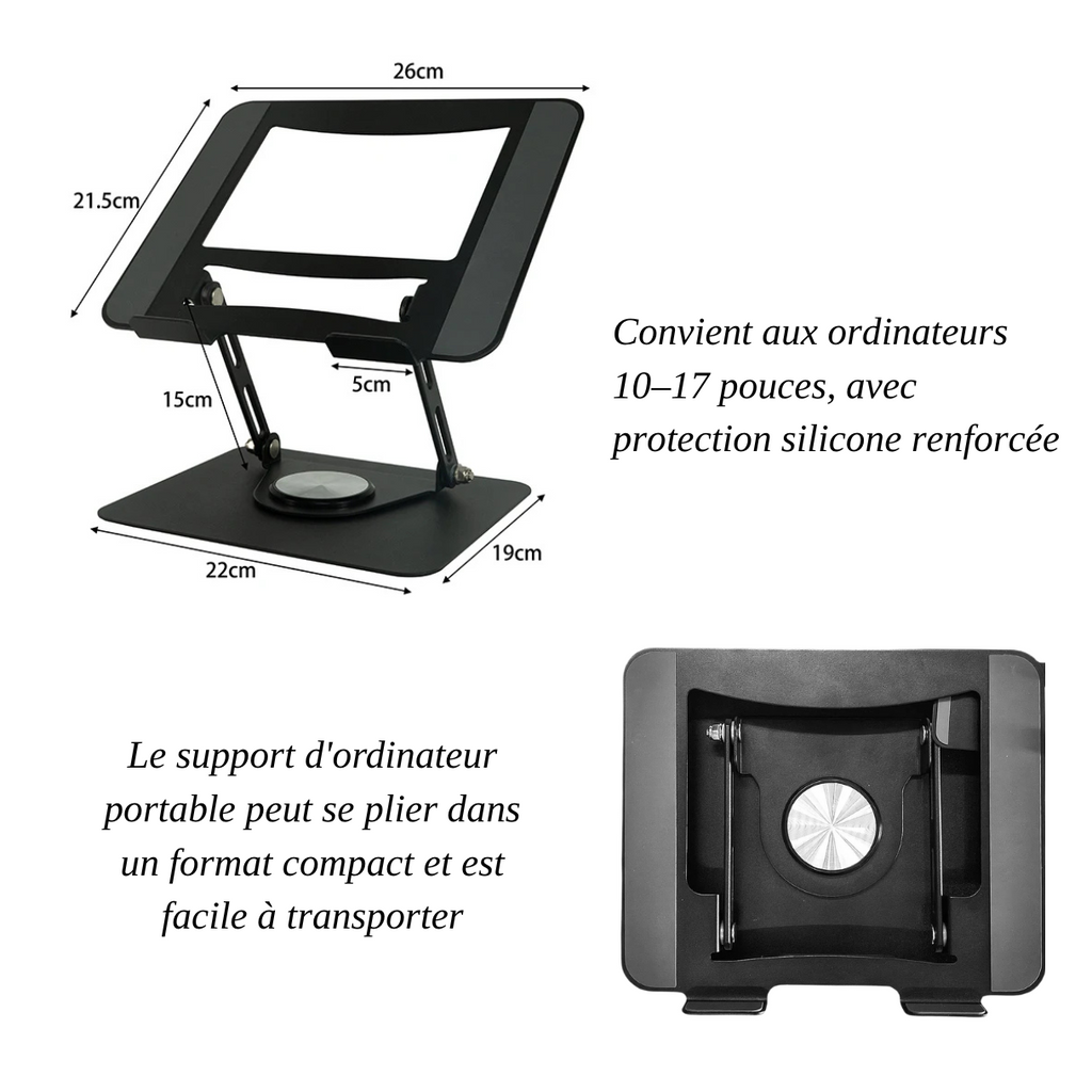 Support Ordinateur Ergonomique 2-en-1 avec Hub USB-C & Support Téléphone – Rotation 360°