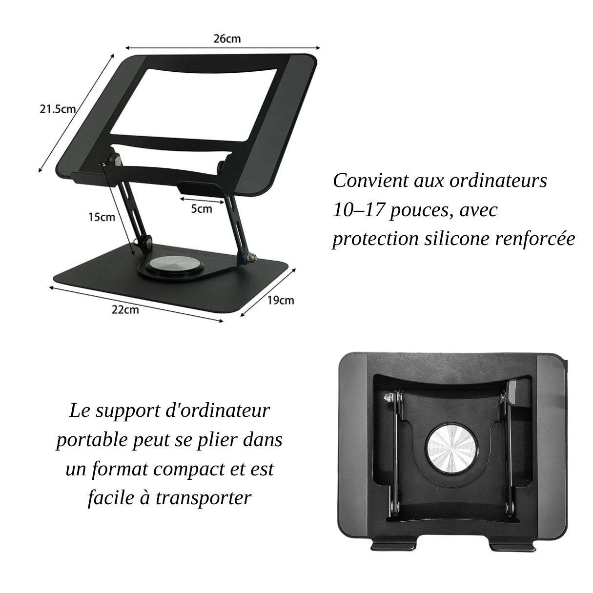 Support Ordinateur Ergonomique 2-en-1 avec Hub USB-C & Support Téléphone – Rotation 360°