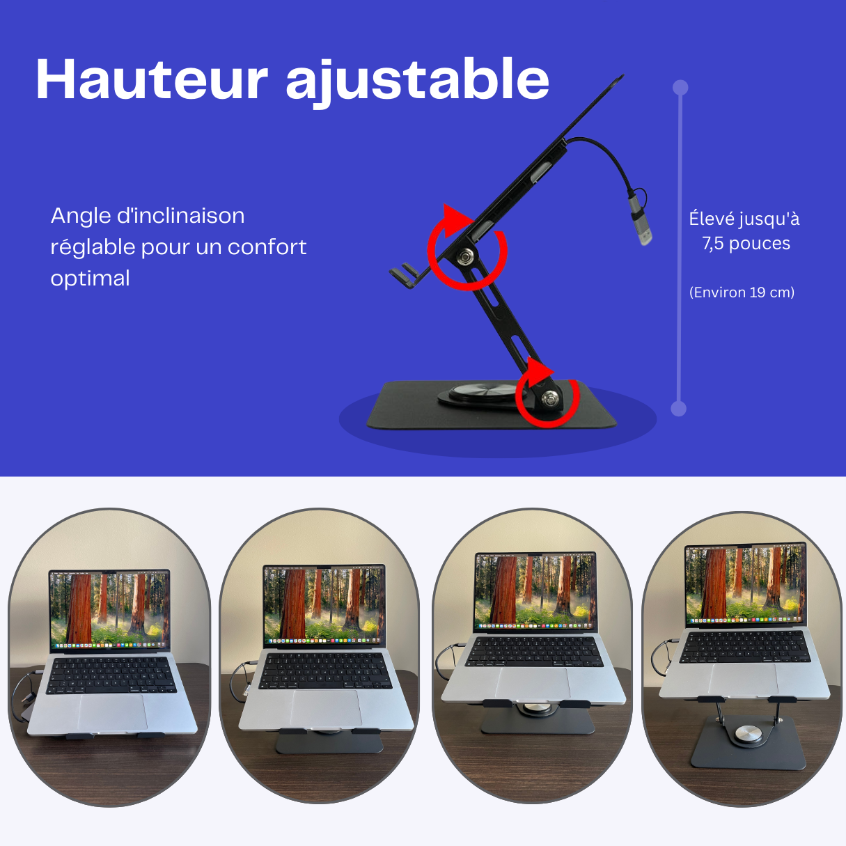 Support Ordinateur Ergonomique avec Hub USB-C – Rotation 360° & Design Premium