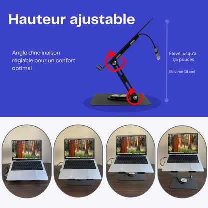 Support Ordinateur Ergonomique avec Hub USB-C – Rotation 360° & Design Premium