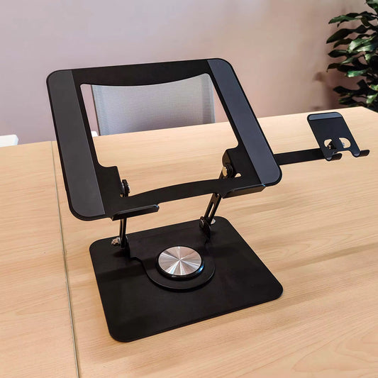 Support Ordinateur Ergonomique 2-en-1 avec Hub USB-C & Support Téléphone – Rotation 360°