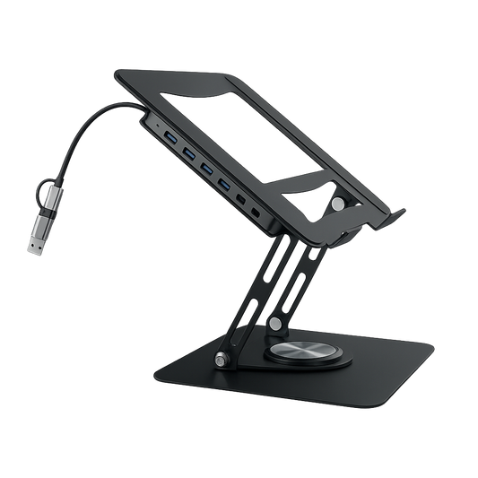 Support Ordinateur Ergonomique avec Hub USB-C – Rotation 360° & Design Premium