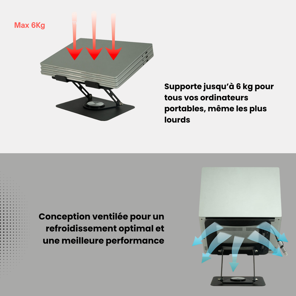 Support Ordinateur Ergonomique avec Hub USB-C – Rotation 360° & Design Premium